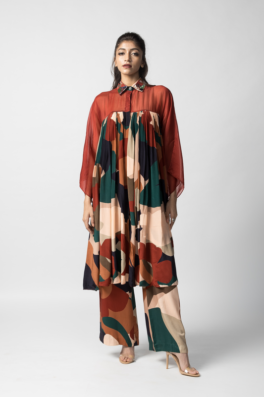 Ruby Paneled Shirt Dress With Trousers